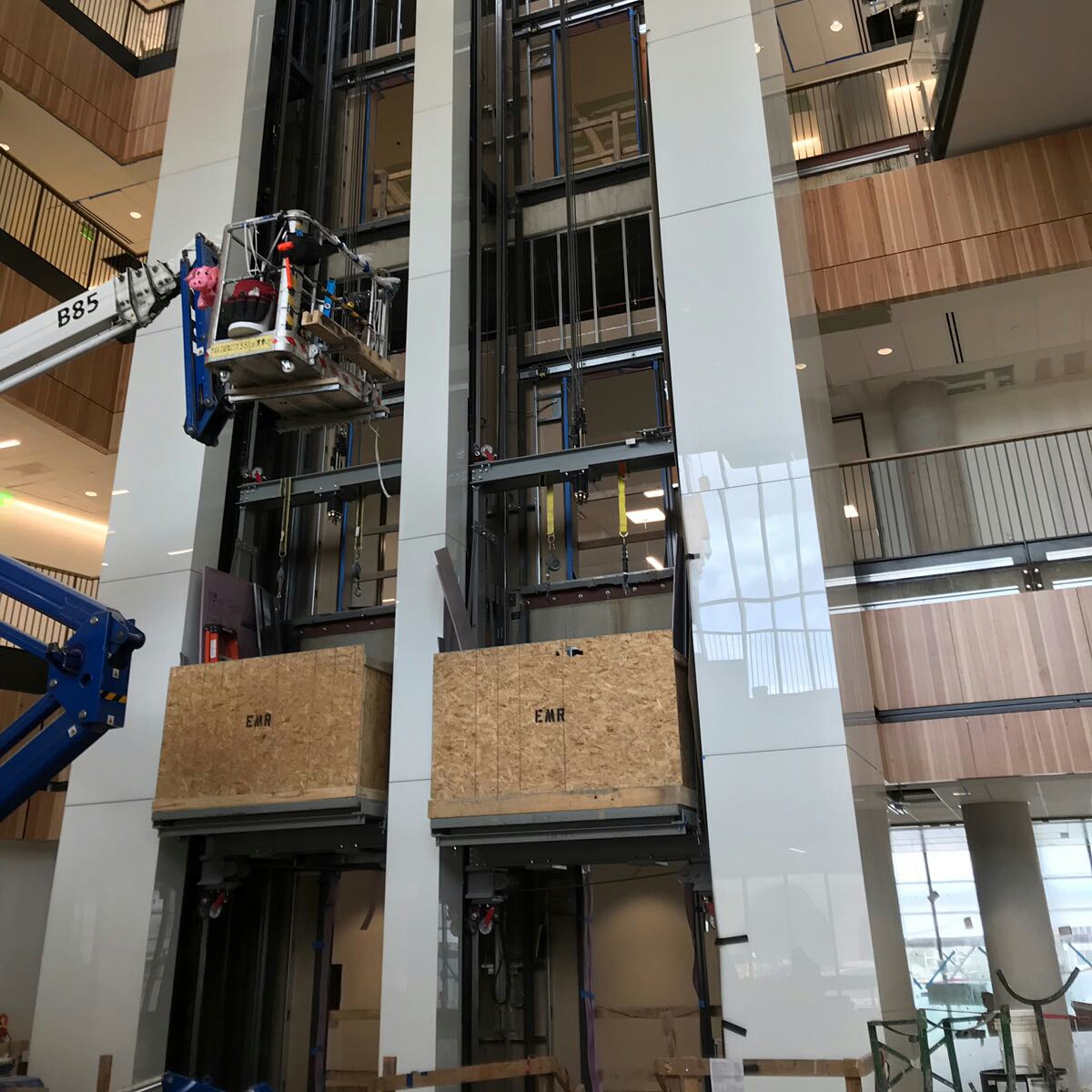 Elevator construction for the future site of the Texas MBA, Rowling Hall.